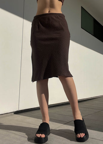 90’s Brown + Black Plaid Midi Skirt (29”)