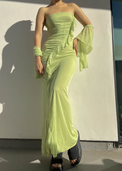 90’s Green Strapless Maxi Dress (S)