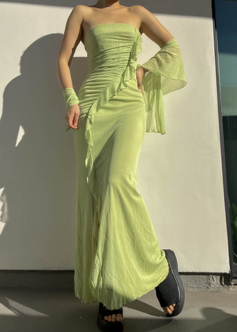 90’s Green Strapless Maxi Dress (S)