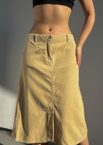 Mustard Tan Corduroy Midi Skirt (33”)