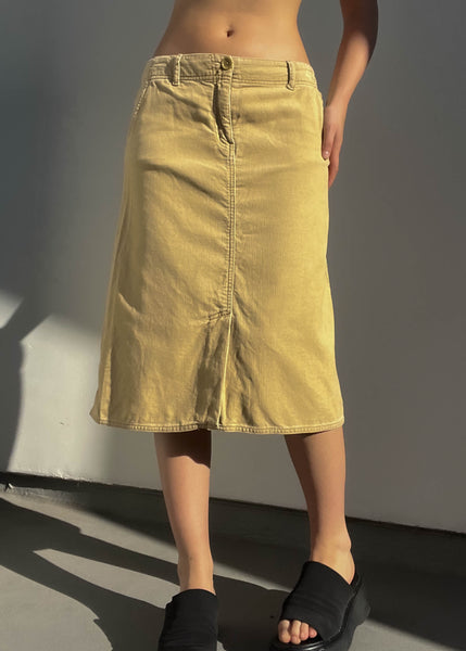 Mustard Tan Corduroy Midi Skirt (33”)