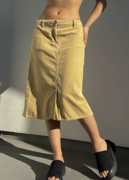 Mustard Tan Corduroy Midi Skirt (33”)