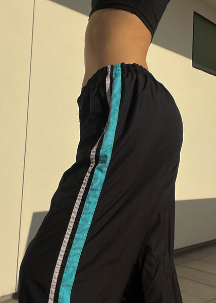 Y2k Black & Aqua Trackies (L)