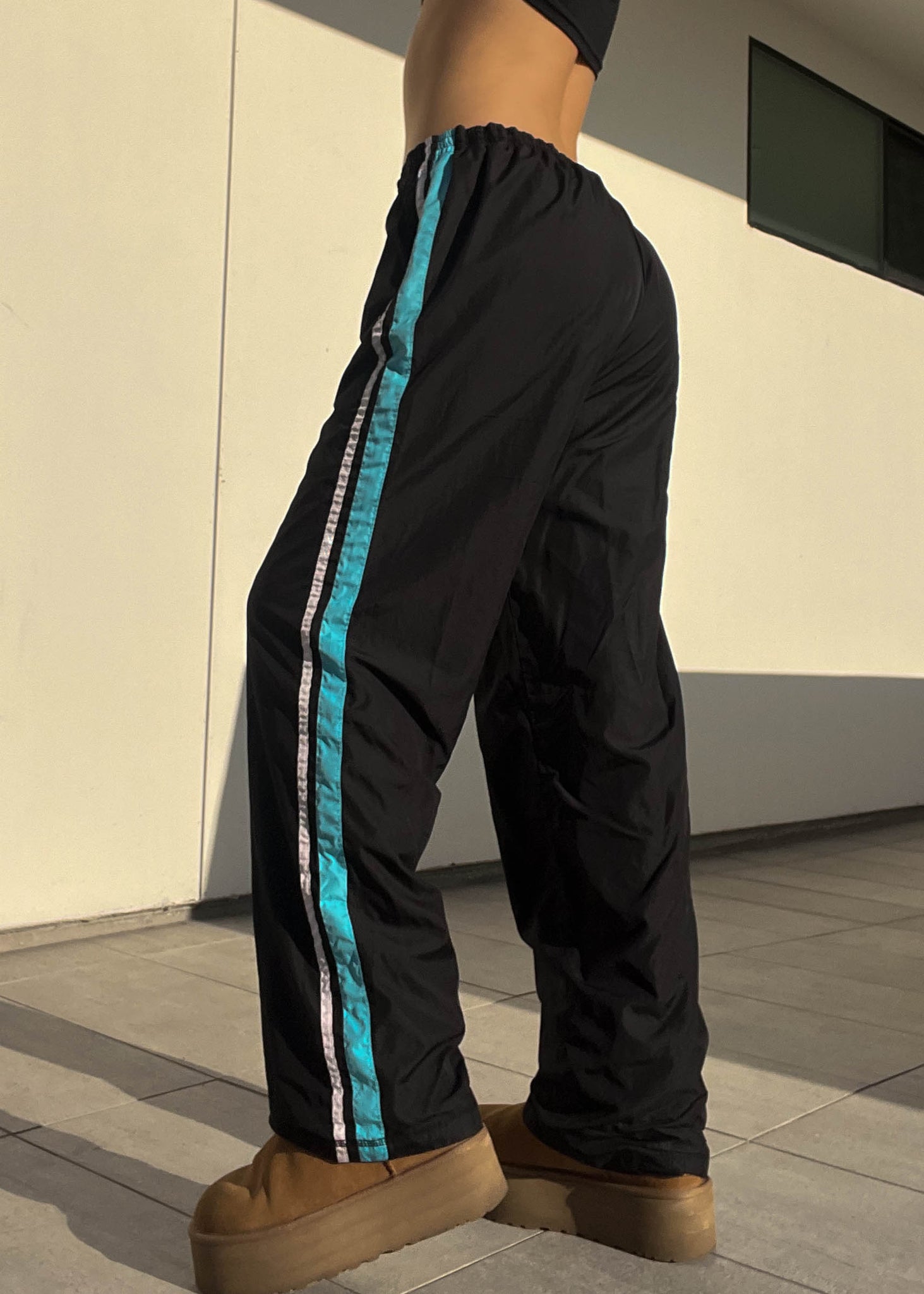 Y2k Black & Aqua Trackies (L)