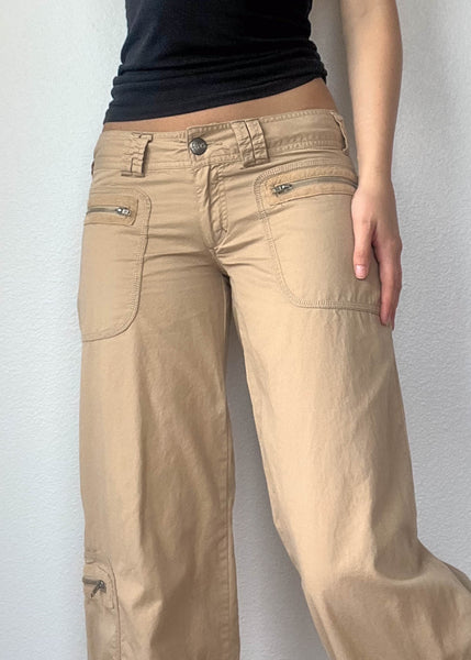 Y2k Tan Baggy Cargo Pants (S)