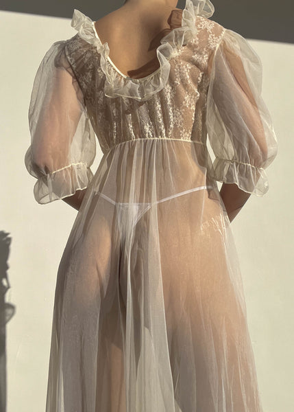 80's Cream Mesh Lingerie Robe (M)