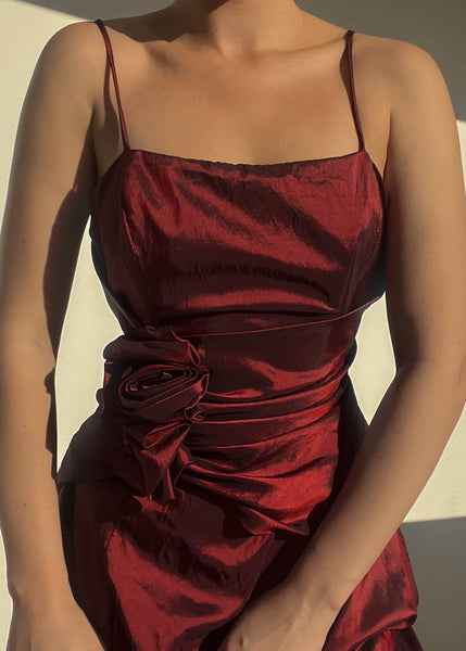 90’s Red Rose Mini Ruffle Dress