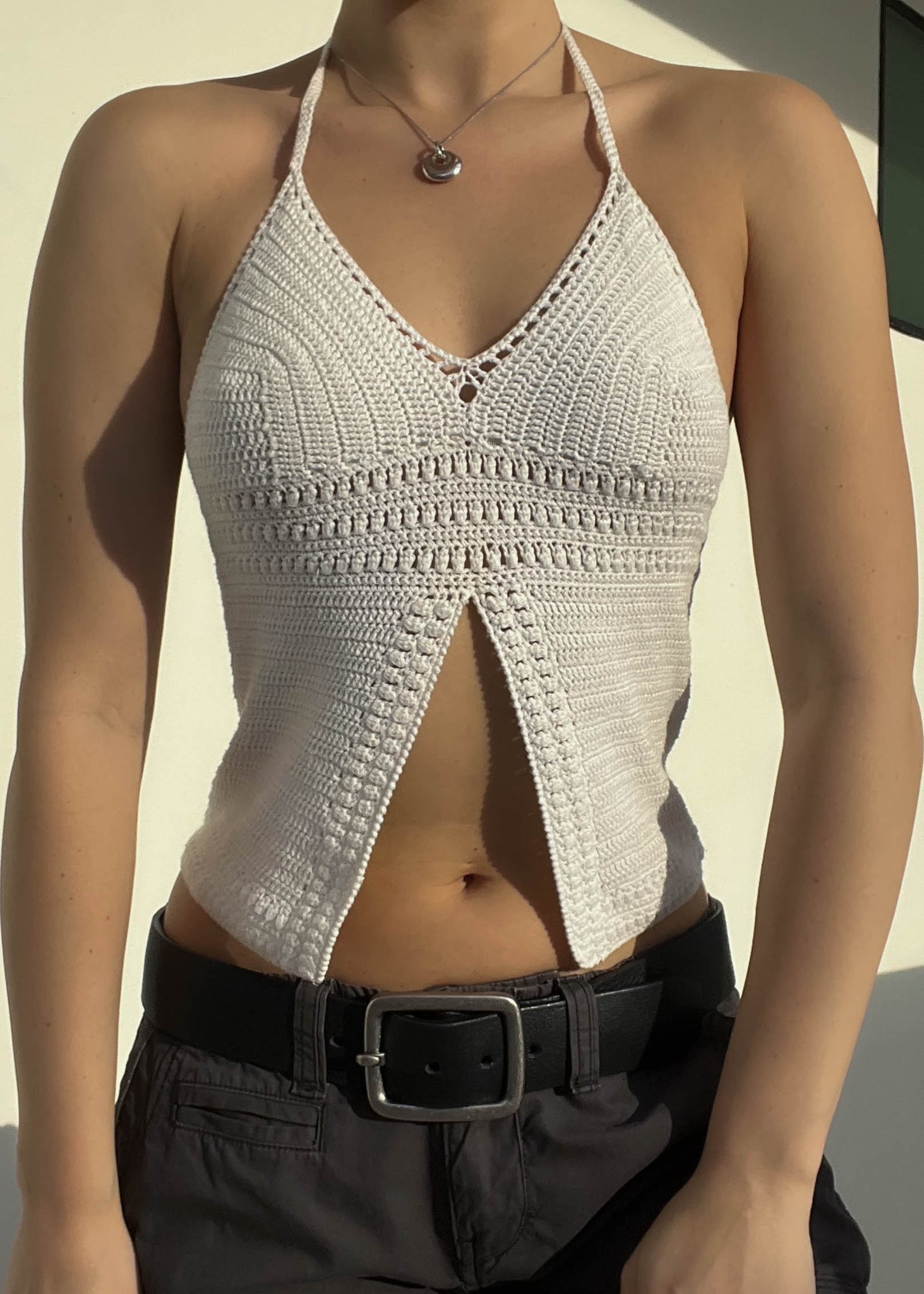 90's White Crochet Halter Top (S)