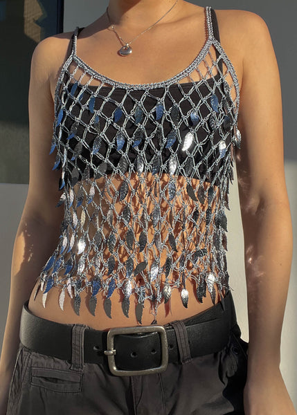 90's Silver Crochet Tank (S)