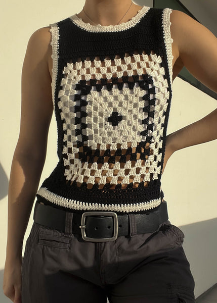 90's Black & White Crochet Tank (S)