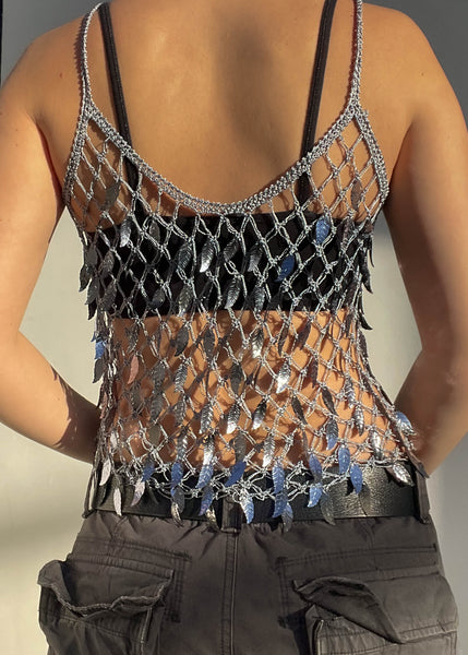 90's Silver Crochet Tank (S)