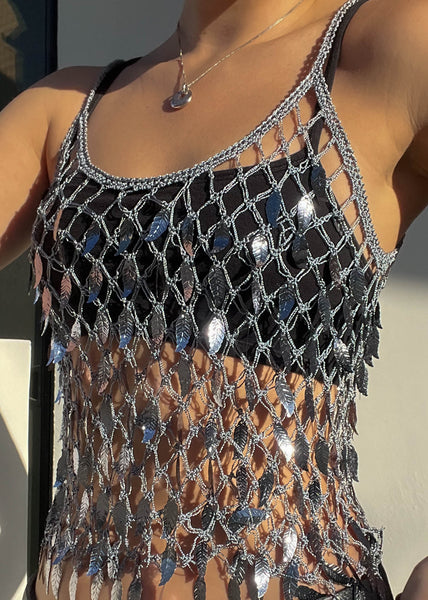 90's Silver Crochet Tank (S)