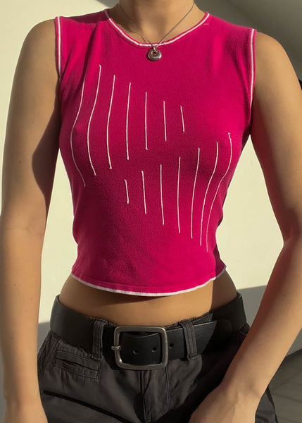 Hot Pink & White Knit Tank (S)