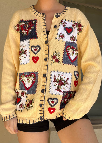 90's Stitches & Hearts Cardigan (L)