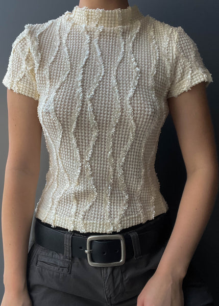 Textured Cream Knit Tee (S)