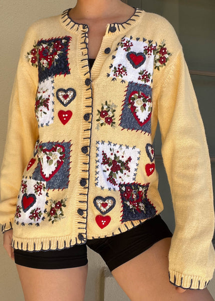 90's Stitches & Hearts Cardigan (L)
