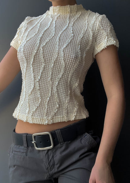 Textured Cream Knit Tee (S)