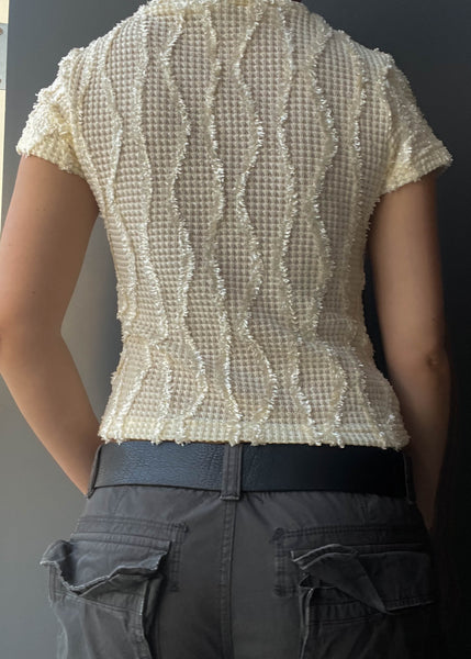Textured Cream Knit Tee (S)