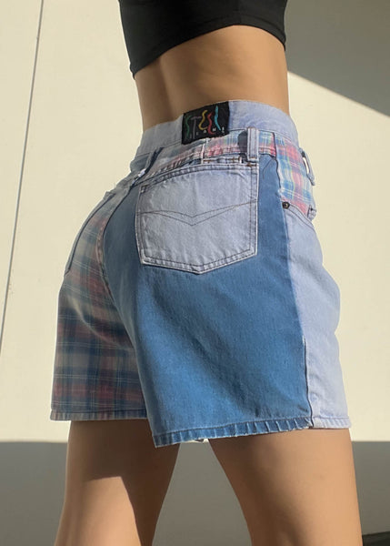 Steel Jeans Plaid Color-Block Shorts (28")