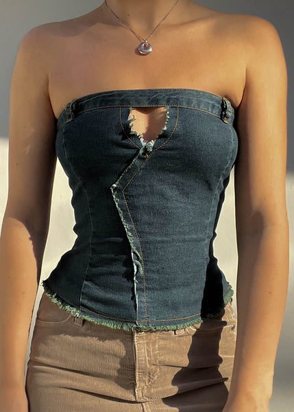 Y2k Denim Cut-Out Tube Top (XS)
