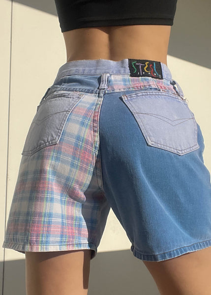 Steel Jeans Plaid Color-Block Shorts (28")