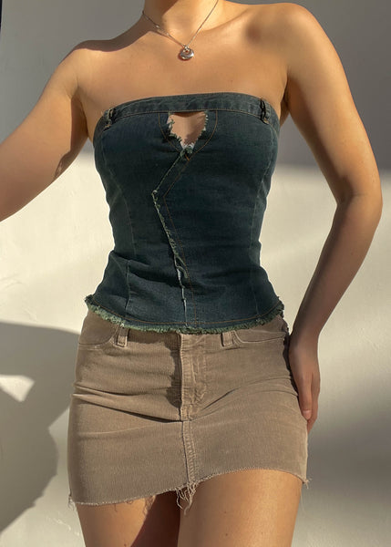 Y2k Denim Cut-Out Tube Top (XS)