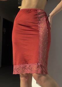 Terracotta Lace Trim Midi Skirt (XS)