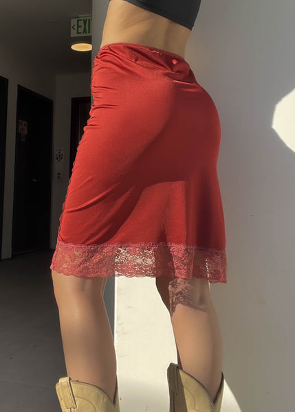 Terracotta Lace Trim Midi Skirt (XS)