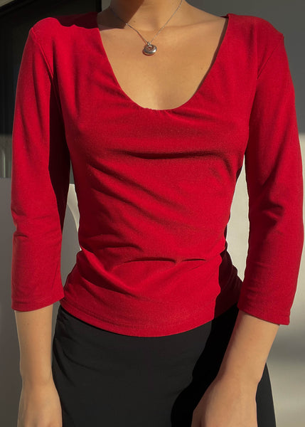 90's Stretchy Red 3/4 Sleeve (S)