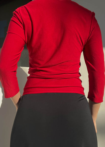 90's Stretchy Red 3/4 Sleeve (S)
