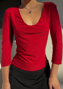 90's Stretchy Red 3/4 Sleeve (S)