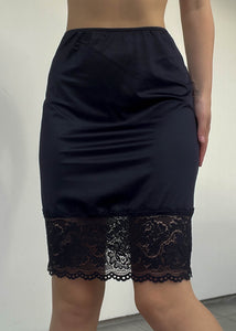Black Lace Trim Midi Slip Skirt (S)