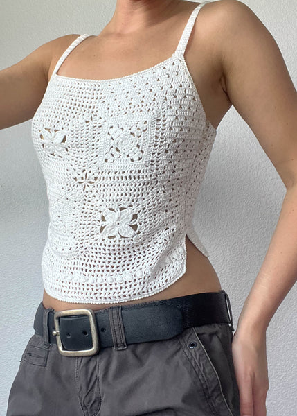 90's White Comfy Crochet Tank (S)