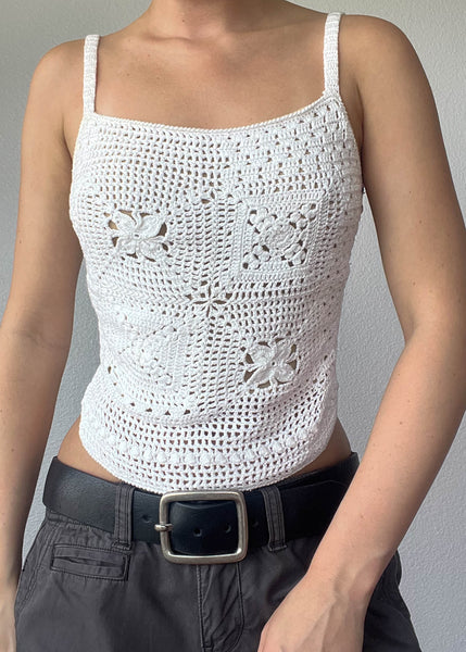 90's White Comfy Crochet Tank (S)