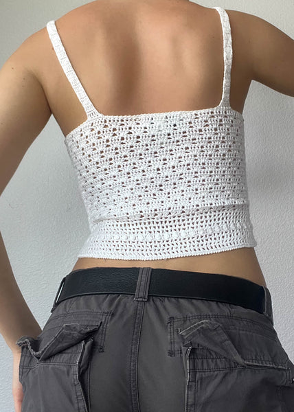 90's White Comfy Crochet Tank (S)