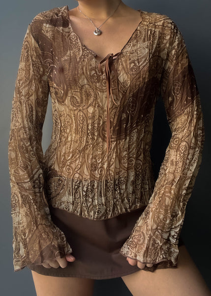 90's Brown Paisley Bell Sleeve (M-L)