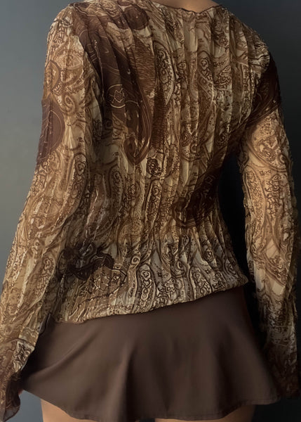 90's Brown Paisley Bell Sleeve (M-L)