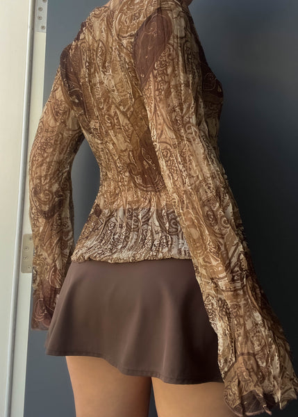 90's Brown Paisley Bell Sleeve (M-L)