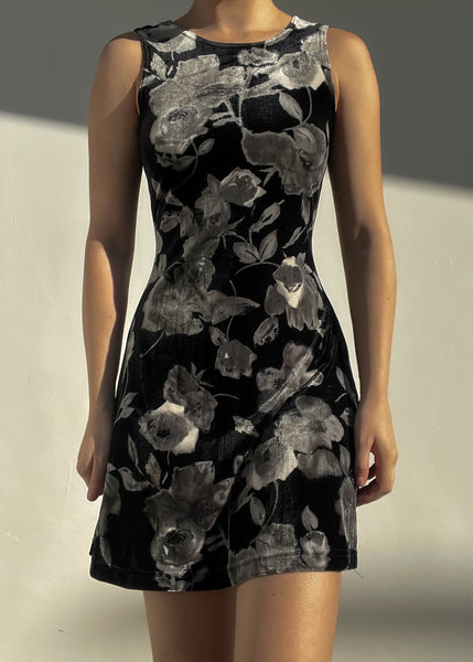 90’s Floral Velvet Mini Dress (S)
