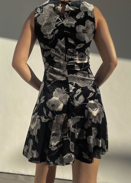 90’s Floral Velvet Mini Dress (S)