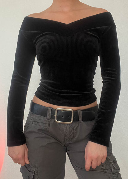90's Velvet Off-the-Shoulder Top (S)