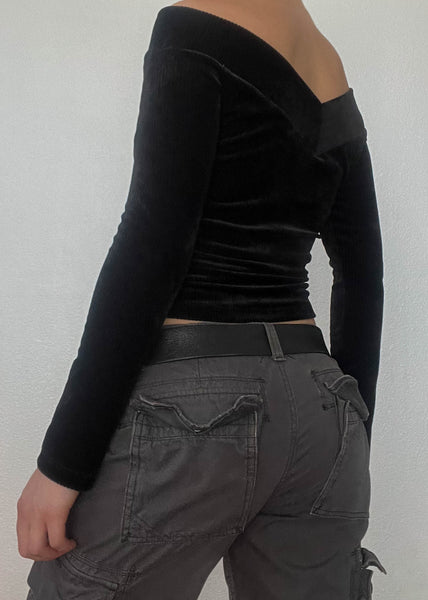 90's Velvet Off-the-Shoulder Top (S)