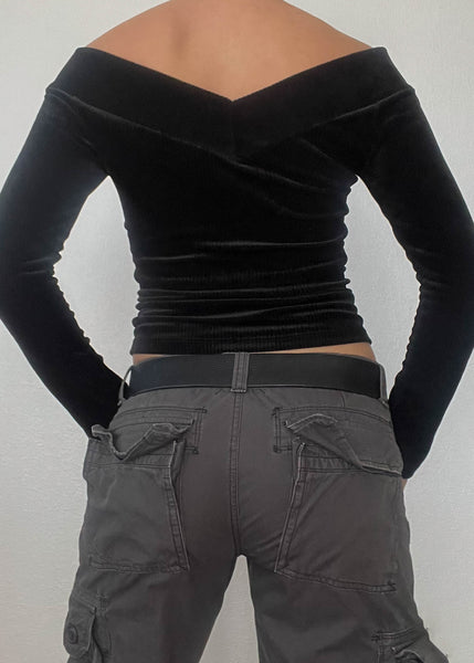 90's Velvet Off-the-Shoulder Top (S)