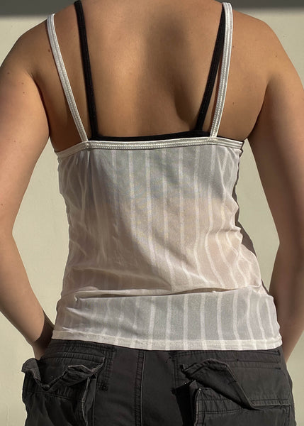 90's White Striped Mesh Cami (M-M/L)
