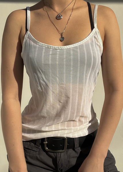 90's White Striped Mesh Cami (M-M/L)