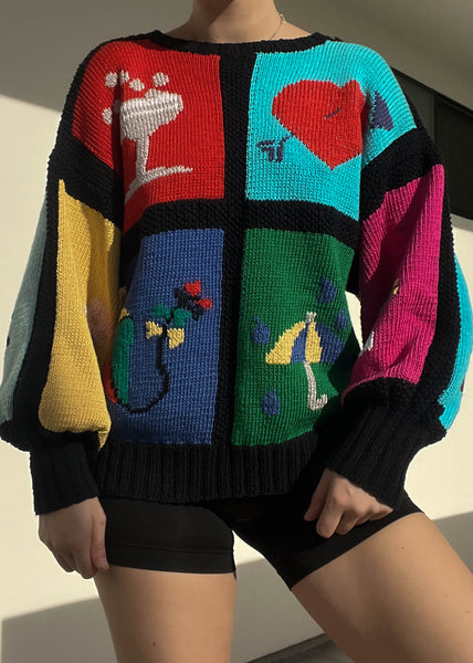 80's Joyful Grid Sweater (M)