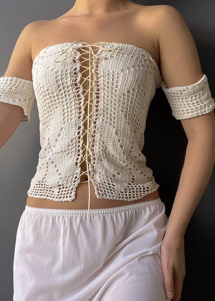 Cream Crochet Lace Up Top (S)