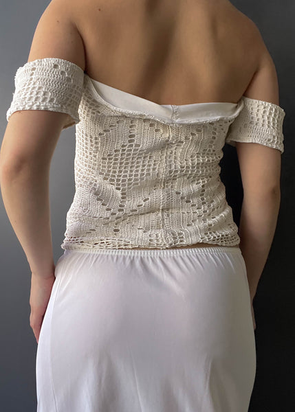 Cream Crochet Lace Up Top (S)