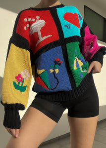 80's Joyful Grid Sweater (M)