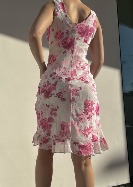 Magenta Floral Print Midi Dress (S)